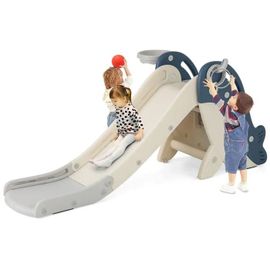 Toboggan 4 En 1 Costway Avec Panier De Basket, Jeu De Lancer D'anneaux, Ballon, Pompe & Anneaux, 3 Ans +, Motif Baleine