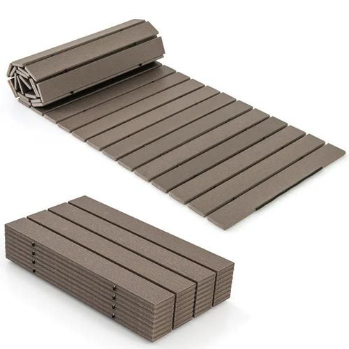Allée De Jardin Enroulable En Hdpe 242x55x1,2cm Costway-32 Lattes Connexion En Fil Métallique-Résistante Aux Intempéries-Cour,Plage