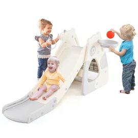 Toboggan 4 En 1 Costway Avec Panier De Basket, Jeu De Lancer D'anneaux, Ballon, Pompe & Anneaux, 3 Ans +, Motif Panda