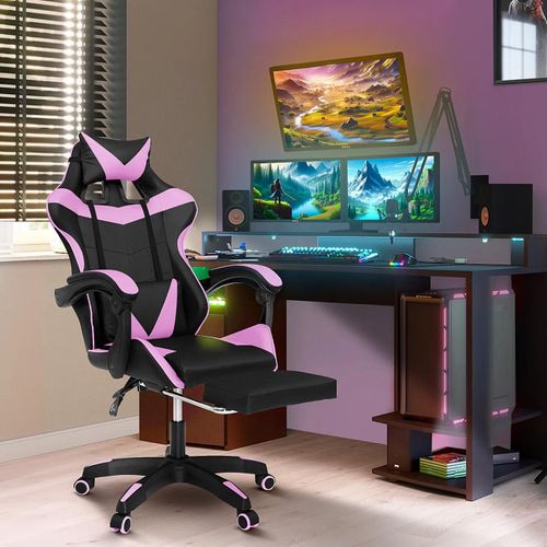 Fauteuil De Gaming Alex Réglable Avec Repose-Pied, Coussin De Tête Et Coussin Lombaire Noir Et Rose