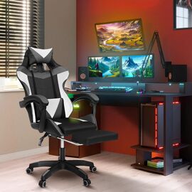 Fauteuil De Gaming Alex Réglable Avec Repose-Pied, Coussin De Tête Et Coussin Lombaire Noir Blanc Et Gris