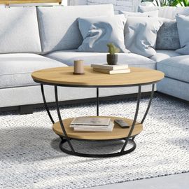 Table Basse Filaire Double Plateau Ronde Detroit 70 Cm Design Industriel