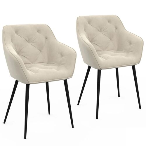 Lot de 2 chaises de salle à manger, fauteuils de table capitonnés LYA velours beige