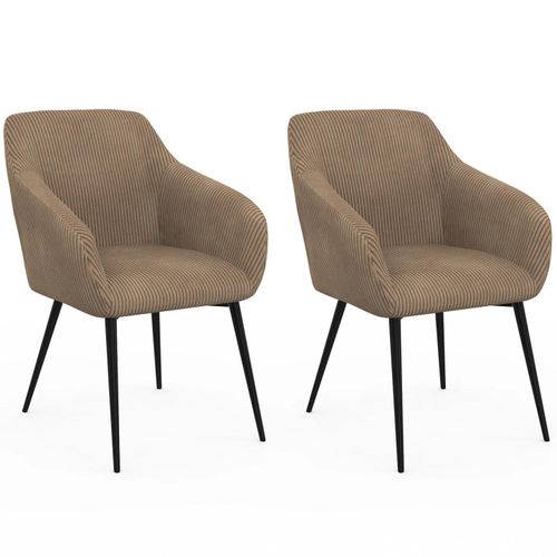 Lot De 2 Chaises De Salle À Manger, Fauteuils De Table Jany En Velours Cotelé Taupe