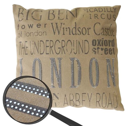 Coussin De Décoration, London, Coussin Avec Bourrage, Marron, Pierres Scintillantes, 45x45cm
