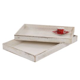 2x Bassin T285, Tableau À Servir/Déjeuner, Tableau De Décoration En Bois, Style Shabby   Blanc