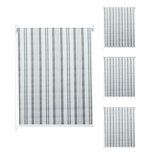 Set De 4 Stores À Enroulement Hwc-D52, Store À Enroulement Latéral, 120x230cm Protection Solaire Opaque   Gris/Blanc
