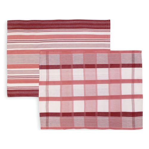 Lot De 2 Torchons En Coton Paella Rose, Jacquard 50x70 Cm