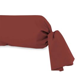 Taie De Traversin En Coton 57 Fils 45x205 Cm Uni Brique, Par Soleil D'ocre