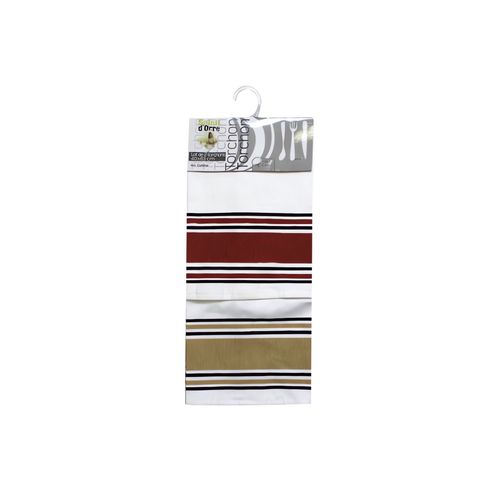 Lot De 2 Torchons Coton Cuisine Rouge Et Beige