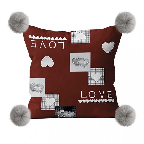 Coussin En Polaire Microfibre 45x45 Cm Love Rouge, Par Soleil D'ocre