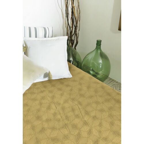 Jeté De Lit Jacquard En Coton Lavé 220x240 Cm Pablo Bambou, Par Vend Du Sud