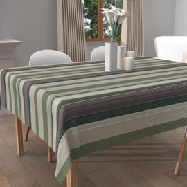 Nappe Imprimée Anti-Tâches Carrée 180x180 Cm Bayaderes Kaki, Par Soleil D'ocre