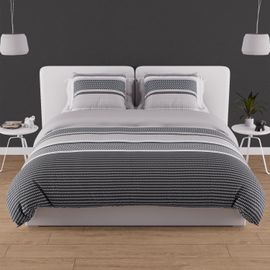 Parure Housse De Couette En Coton 57 Fils 240x220 Cm Thales Gris, Par Soleil D'ocre