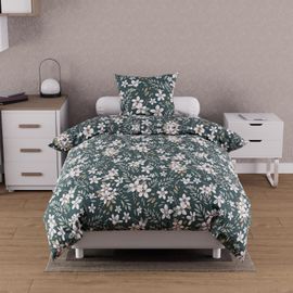 Parure Housse De Couette Coton 57 Fils 140x200 Cm Manon Vert, Par Soleil D'ocre