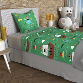 Parure De Draps 180x290 Cm Pirates Vert, 100% Coton 57 Fils/Cm2, Par Soleil D'ocre