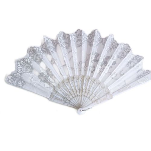 Promotion ! Éventail Créateur 'carmen' Blanc Argenté (Fleurs) - 23 Cm