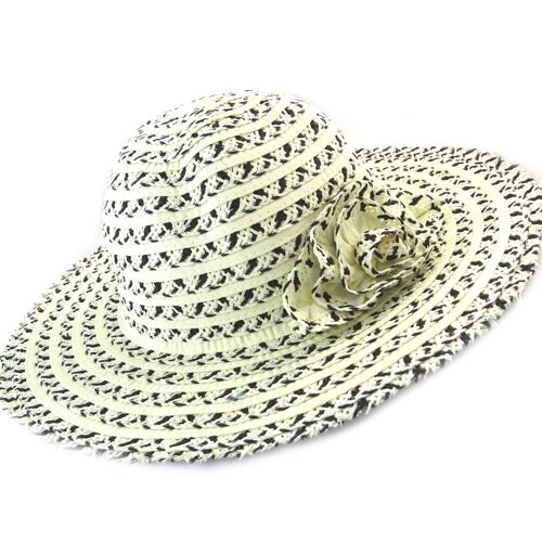 Promotion ! Chapeau Capeline 'scarlett' Ivoire Noir (Paille Coton)