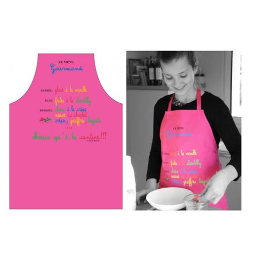 Promotion ! Tablier Enfant 'menu Gourmand' Rose Fuschia - 59x46 Cm