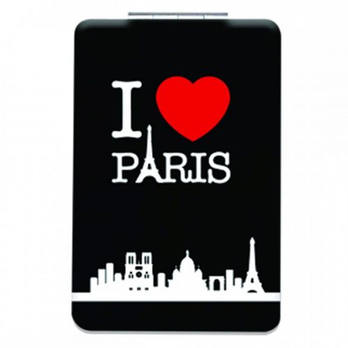 Promotion ! Miroir De Poche 'i Love Paris' Noir - 8. 5x5. 5 Cm 