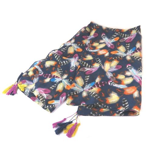 Promotion ! Carré Foulard 'lollipops' Bleu Multicolore (Plumes) - 100x100 Cm