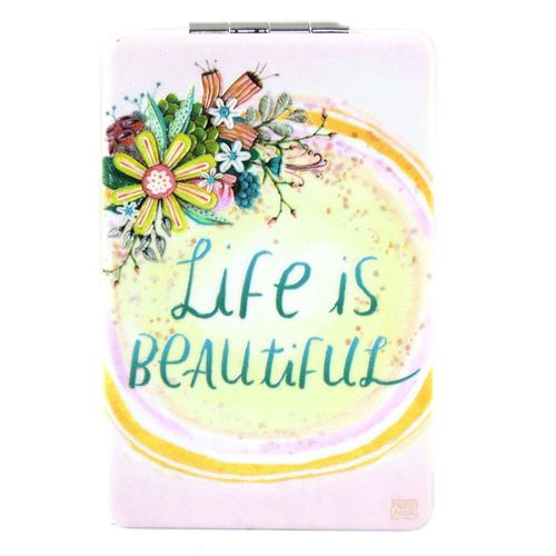 Promotion ! Miroir De Poche 'allen Designs' Rose Multicolore (Life Is Beautiful) - 8. 5x5. 5 Cm 