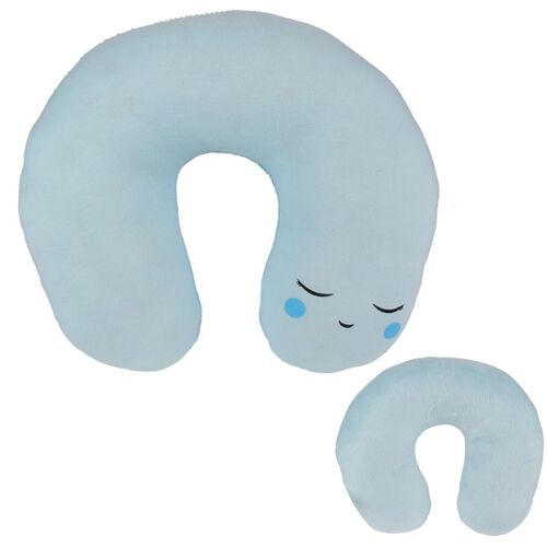 Promotion ! Coussin De Nuque / Oreiller De Voyage Bébé 'coloriage' Bleu - 20x20x6. 5 Cm