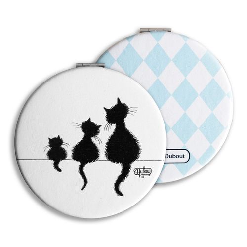 Promotion ! Miroir De Poche Double 'chats Dubout' Blanc Noir (Sur Le Mur) - 65 Mm 