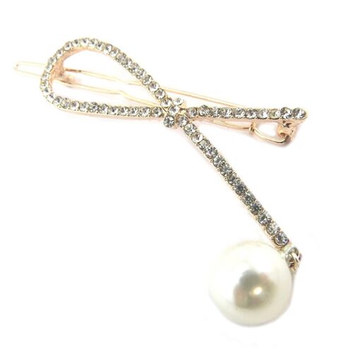 Promotion ! Barrette Boule 'arégonde' Blanc Doré Rosé (Gold Pink) - 7. 5x3 Cm.
