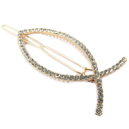 Promotion ! Barrette Boule 'poisson Jésus' Blanc Doré Rosé (Gold Pink) - 7x3 Cm.