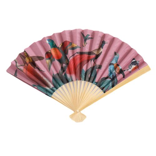 Promotion ! Éventail Papier 'faisan' Rose - Ouvert 37x21 Cm