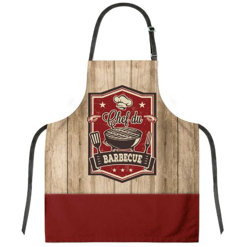 PROMOTION ! Tablier créateur coton 'Chef du Barbecue' marron rouge- 79x70 cm
