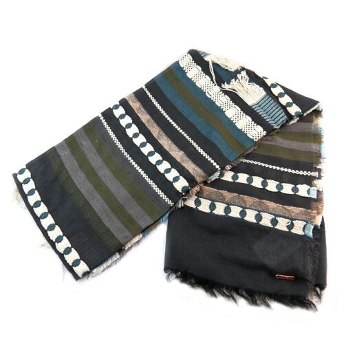 Promotion ! Carré Foulard 'lollipops' Noir Bleu Ethnique - 175x78 Cm