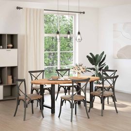 Vidaxl Table À Manger Marron Clair Bois De Chêne Massif Ovale