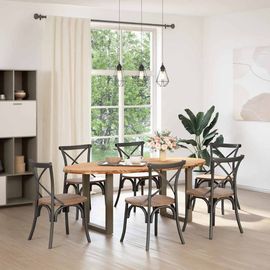Vidaxl Table À Manger Marron Clair Bois De Chêne Massif Ovale