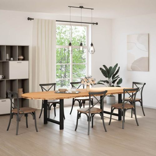Vidaxl Table À Manger Marron Clair Bois De Chêne Massif Ovale