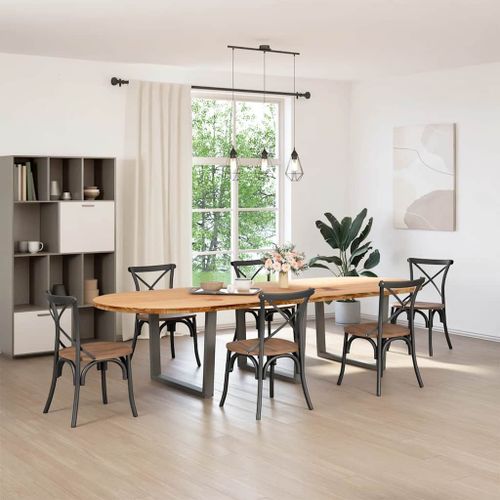 Vidaxl Table À Manger Marron Clair Bois De Chêne Massif Ovale