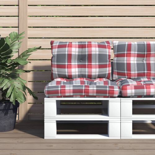 Vidaxl Coussins De Palette Lot De 2 Motif À Carreaux Rouge Tissu