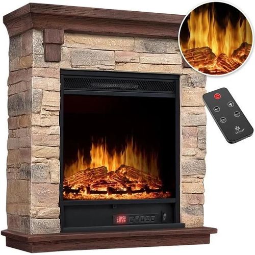 KESSER® Cheminée électrique sur pied - avec effet de flamme LED 3D, avec fonction de chauffage, 1800W brun