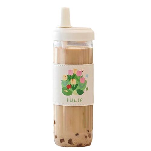 Tasse À Thé Au Lait Mignonne Avec Paille Tasse Portable Simple Tasse À Lait De Grande Capacité Avec Couvercle Parent Leak-P