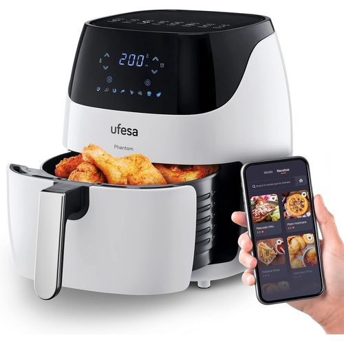 SUBZONAL-AF5100 White Phantom, Friteuse Air Fryer Blanc Air avec WIFI, 5 L, Écran Tactile, 8 Programmes, 1500W, APP avec Recettes, Minuterie et Température Réglable, Cuve et Plateau Antiadhésif