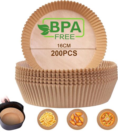 KALANKA-Papier Sulfurisé Rond pour Air Fryer, 200 Pièces 16 cm Papier Cuisson Air Fryer Paper Liner, Food-Grade BPA gratuit, Papier Parchemin Accessoires Air Fryer pour Friteuse Sans Huile 3-4.5L
