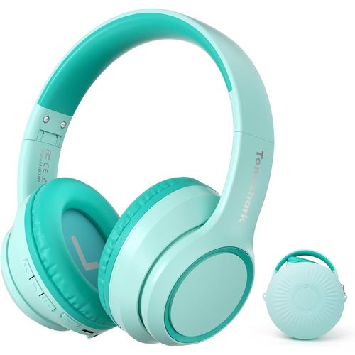 SUBZONAL-TONOSHARK Casque Bluetooth sans Fil Enfant, Casque Anti-Bruit Enfant Audio, 60h Autonomie, Micro Intégré, Over-Ear Bluetooth Headphones, pour école/Maison/Voyage ¿ Étui Inclus (Turquoise)