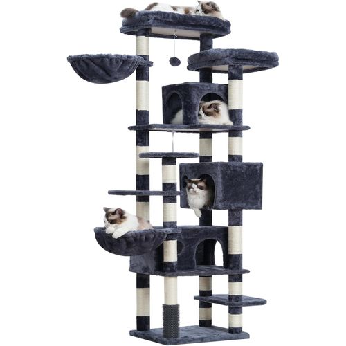 Arbre ¿¿ Chat Xxl, Arbre Pour Chats Multi-Niveaux De 188 Cm De Haut, ¿¿Quip¿¿ De 2 Grandes Plateformes, 3 Trous, 2 Paniers, Des Colonnes De Sisal Pour Griffer, Gris 0empj035-Mw