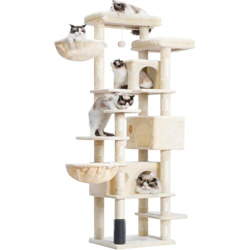 Arbre ¿¿ Chat Xxl, Arbre Pour Chats Multi-Niveaux De 188 Cm De Haut, ¿¿Quip¿¿ De 2 Grandes Plateformes, 3 Trous, 2 Paniers, Des Colonnes De Sisal Pour Griffer, Gris 0empj035-Mw