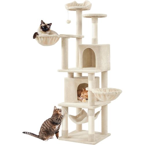 Arbre ¿¿ Chat G¿¿Ant Hauteur 175 Cm Avec 2 Plate-Formes Perch¿¿S 2 Paniers 2 Condos En Peluche Cordes En Sisal Gris Fonc¿¿