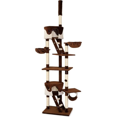 Arbre À Chat Xxl Avec Sisal Et Peluche, Hauteur 230¿250 Cm, Avec Balles En Peluche Avec Grelot, Hamacs, Tunnel Et Niches, Adapté Aux Petits Et Grands Chats, Beige
