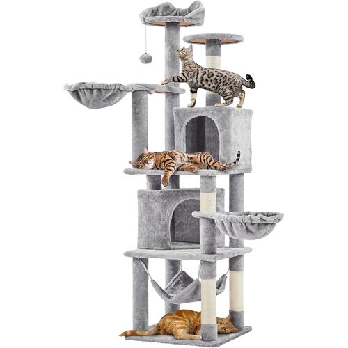 Arbre ¿¿ Chat G¿¿Ant Hauteur 175 Cm Avec 2 Plate-Formes Perch¿¿S 2 Paniers 2 Condos En Peluche Cordes En Sisal Gris Fonc¿¿