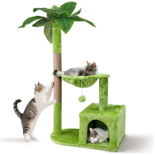 Arbre ¿¿ Chat, 110 Cm De Haut, Stable, Robuste, Robuste, Avec Grotte, Panier En Peluche, Meuble Pour Chatons Jusqu'¿¿ 10 Kg, Vert