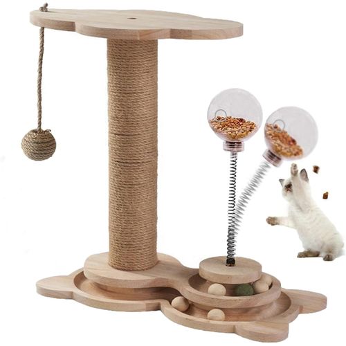 Teppc-Arbre À Chat - Jouet En Bois 4 En 1 - Jouet Interactif Pour Chat - Avec Distributeur De Nourriture Pour Chat - Arbre À Chat En Corde De Sisal Pour Adultes Et Chatons (Hauteur 46 Cm)